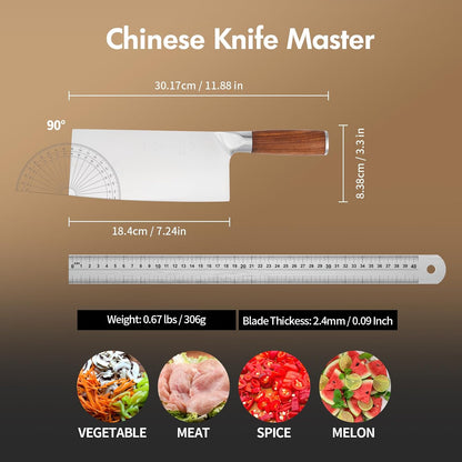 8-inch Professional Cleaver - Stainless Steel Meat & Vegetable Knife with Non-stick Finish and Anti-slip Wooden Handle