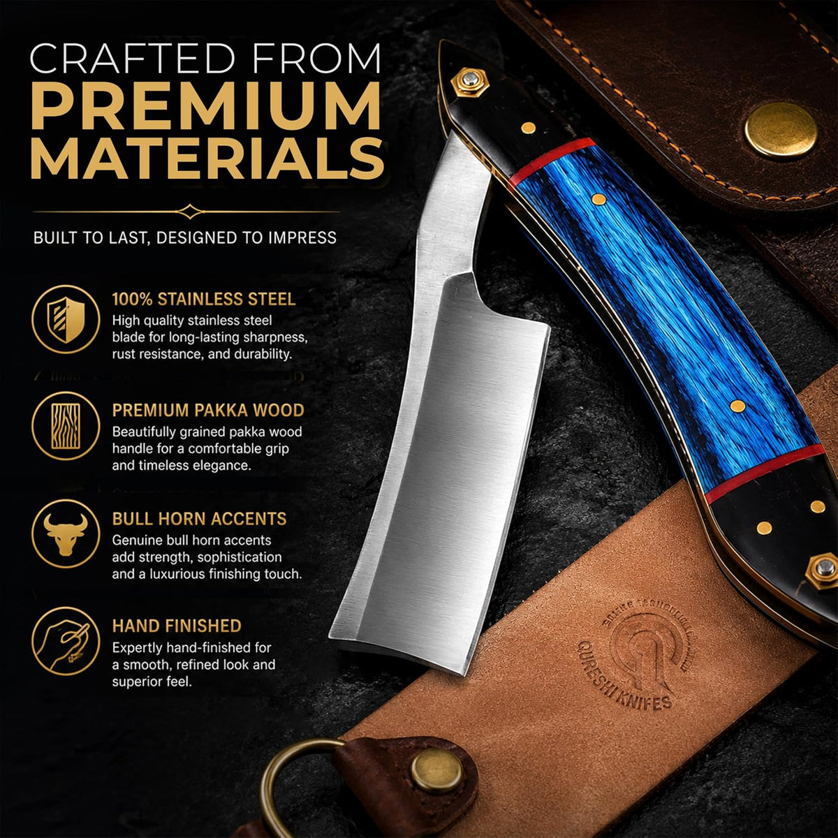 Professional straight razor with leather strop | 100% Stainless Steel
