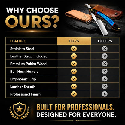Professional straight razor with leather strop | 100% Stainless Steel