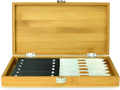 Steak Knife Set, 6 Piece, 5.25" Steak Knives, Handcrafted Japanese Knife Set, Japanese 420J2 Stainless Steel Blades, Full-Tang POM Handles