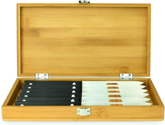Steak Knife Set, 6 Piece, 5.25" Steak Knives, Handcrafted Japanese Knife Set, Japanese 420J2 Stainless Steel Blades, Full-Tang POM Handles