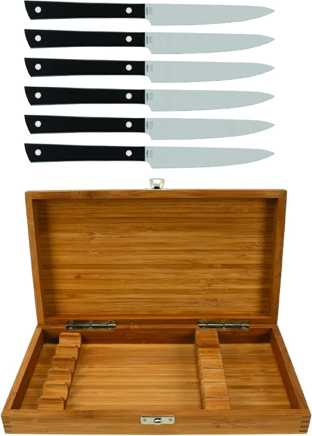 Steak Knife Set, 6 Piece, 5.25" Steak Knives, Handcrafted Japanese Knife Set, Japanese 420J2 Stainless Steel Blades, Full-Tang POM Handles