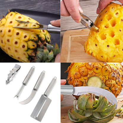 4PCS Stainless Steel Pineapple Peeler Tool Pineapple Eye Remover Pineapple Sugarcane Peeling Kinves for Home Kitchen Store Supermarket Fruit (4 Style)