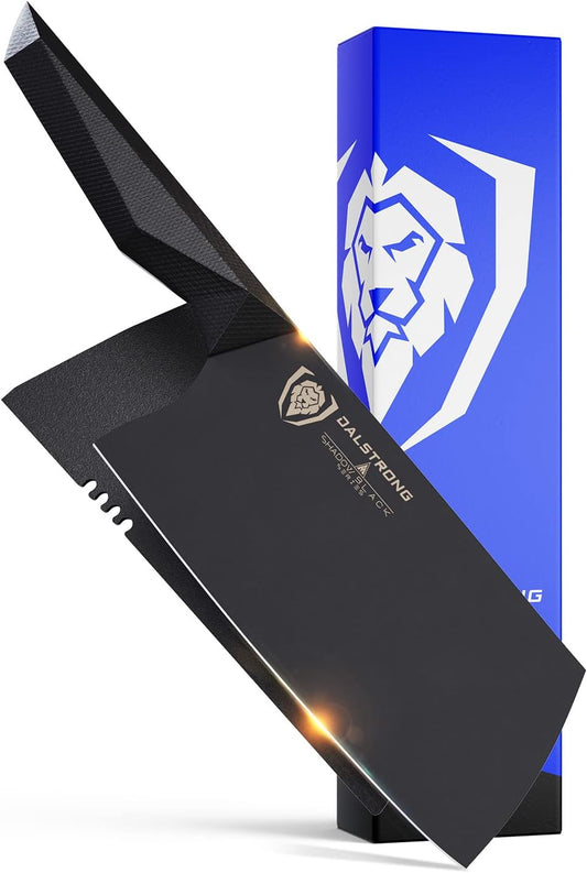 Meat Cleaver Knife-7"-Shadow Black Series-Titanium Nitride Coated-High Carbon Vacuum Treated Steel-Razor Sharp Kitchen Knife Gift-Sheath-NSF Certified