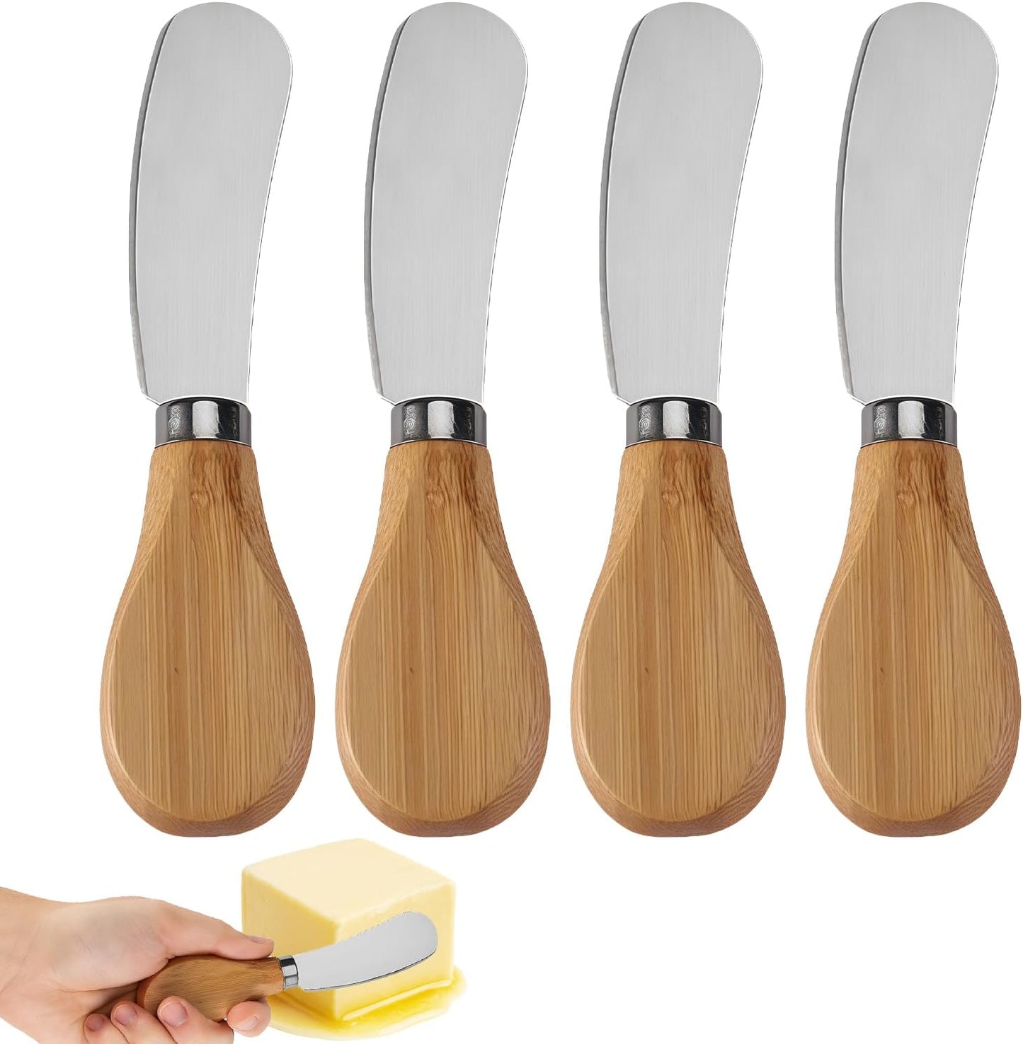 Cheese Spreader Knives,4 PCS Stainless Steel Butter Knife Spreader with Wooden Handle,Small Cheese Knives for Charcuterie Board