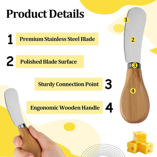 Cheese Spreader Knives,4 PCS Stainless Steel Butter Knife Spreader with Wooden Handle,Small Cheese Knives for Charcuterie Board