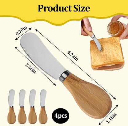Cheese Spreader Knives,4 PCS Stainless Steel Butter Knife Spreader with Wooden Handle,Small Cheese Knives for Charcuterie Board