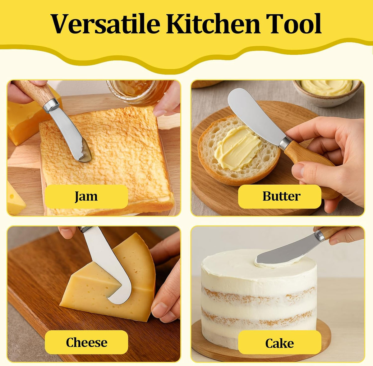 Cheese Spreader Knives,4 PCS Stainless Steel Butter Knife Spreader with Wooden Handle,Small Cheese Knives for Charcuterie Board