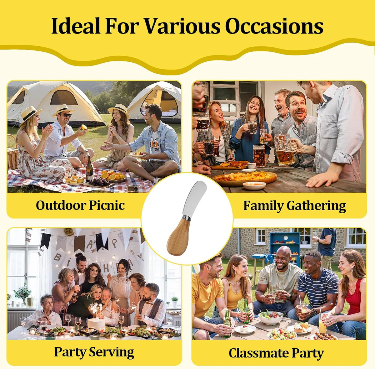 Cheese Spreader Knives,4 PCS Stainless Steel Butter Knife Spreader with Wooden Handle,Small Cheese Knives for Charcuterie Board