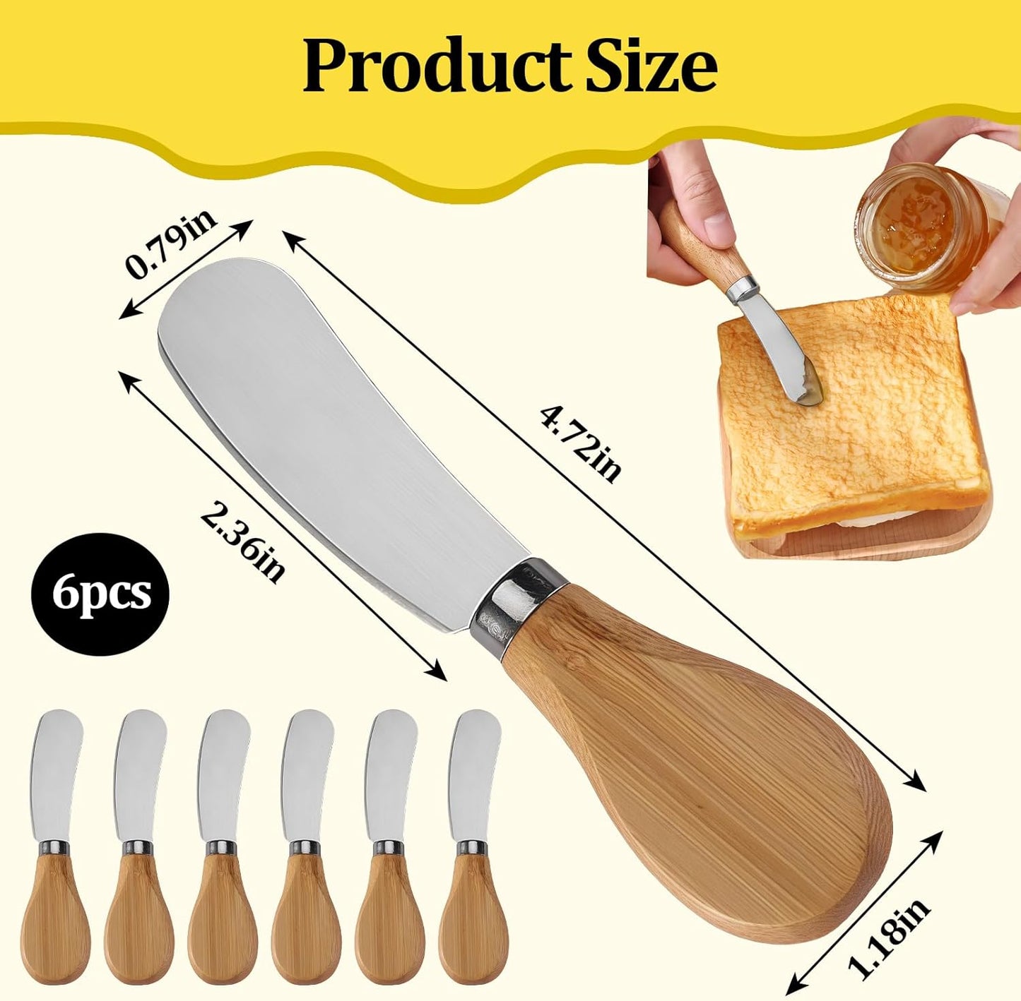 Cheese Spreader Knives,4 PCS Stainless Steel Butter Knife Spreader with Wooden Handle,Small Cheese Knives for Charcuterie Board