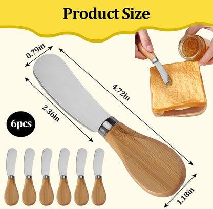 Cheese Spreader Knives,4 PCS Stainless Steel Butter Knife Spreader with Wooden Handle,Small Cheese Knives for Charcuterie Board