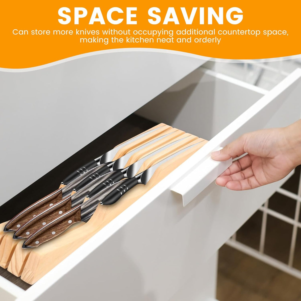 Knife Block Holder Organizer, Compatible Compact Knife Drawer Organizer, Sturdy Versatile Meat Cutting Tool Holder for Putting Tool(Log color,4 pieces)