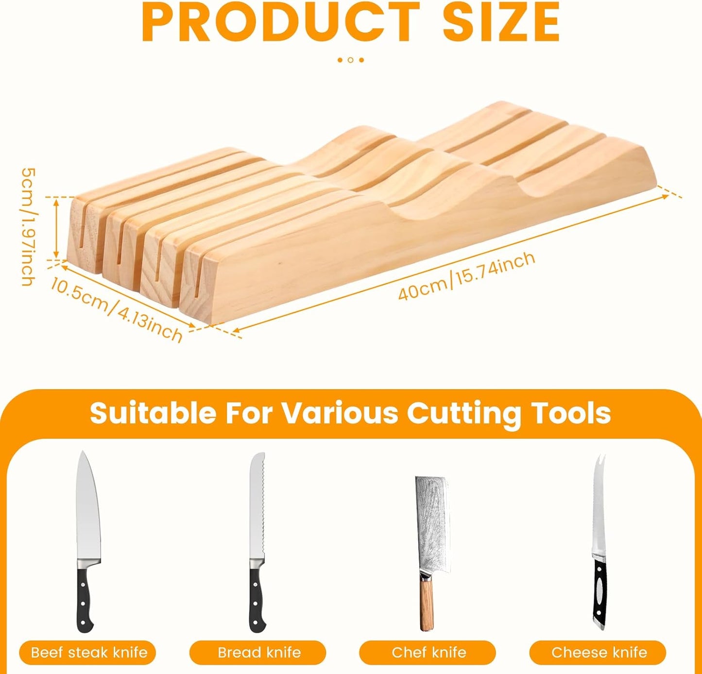 Knife Block Holder Organizer, Compatible Compact Knife Drawer Organizer, Sturdy Versatile Meat Cutting Tool Holder for Putting Tool(Log color,4 pieces)
