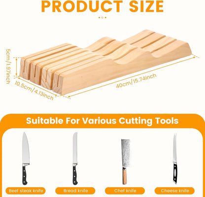 Knife Block Holder Organizer, Compatible Compact Knife Drawer Organizer, Sturdy Versatile Meat Cutting Tool Holder for Putting Tool(Log color,4 pieces)