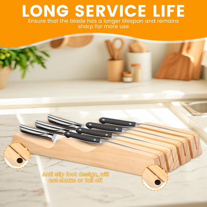 Knife Block Holder Organizer, Compatible Compact Knife Drawer Organizer, Sturdy Versatile Meat Cutting Tool Holder for Putting Tool(Log color,4 pieces)