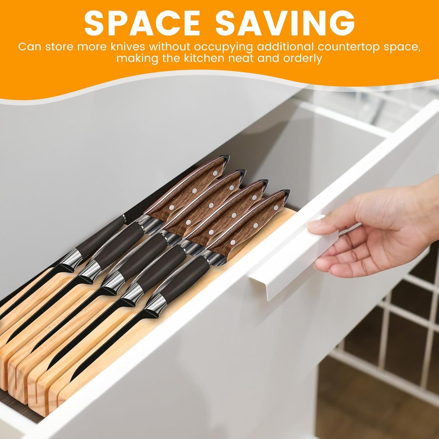 Knife Block Holder Organizer, Compatible Compact Knife Drawer Organizer, Sturdy Versatile Meat Cutting Tool Holder for Putting Tool(Log color,4 pieces)
