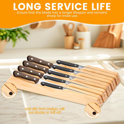 Knife Block Holder Organizer, Compatible Compact Knife Drawer Organizer, Sturdy Versatile Meat Cutting Tool Holder for Putting Tool(Log color,4 pieces)
