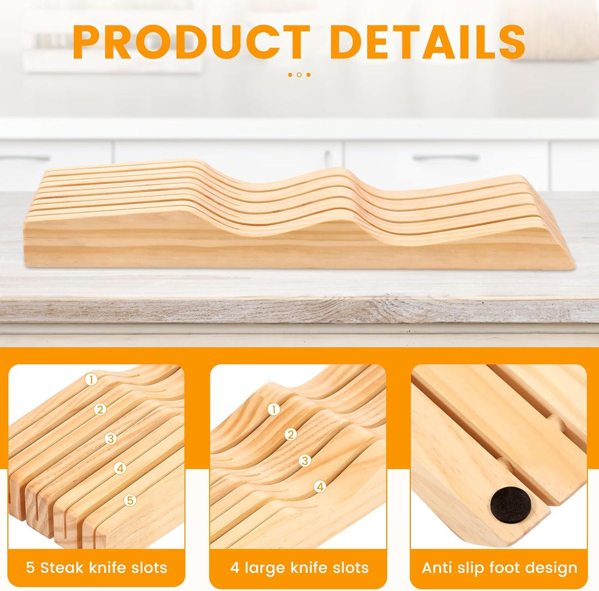 Knife Block Holder Organizer, Compatible Compact Knife Drawer Organizer, Sturdy Versatile Meat Cutting Tool Holder for Putting Tool(Log color,4 pieces)