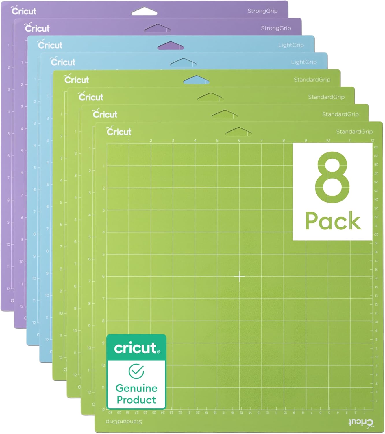 Cutting Mat Variety Pack (8 Count, 12in x 12in) | For Explore & Maker Machines - Includes 4 StandardGrip, 2 LightGrip, 2 StrongGrip