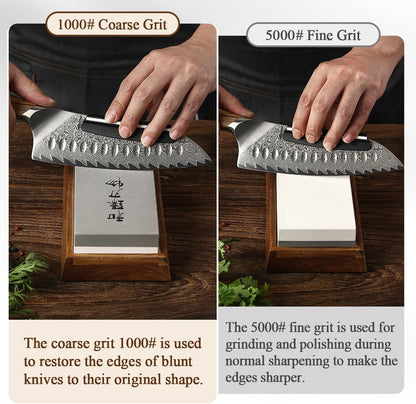 Extra Large Double-sided White Corundum Whetstone Knife Sharpening Stone Grit 1000/5000 Waterstone- 7.9x3.1x1.2 inch Knife Sharpener- Non-slip Acacia Wood Base & Flattening stone & Angle Guide