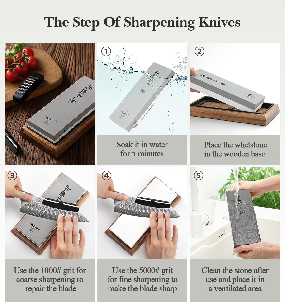 Extra Large Double-sided White Corundum Whetstone Knife Sharpening Stone Grit 1000/5000 Waterstone- 7.9x3.1x1.2 inch Knife Sharpener- Non-slip Acacia Wood Base & Flattening stone & Angle Guide