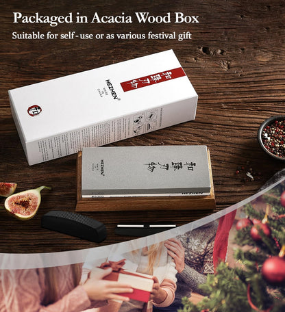 Extra Large Double-sided White Corundum Whetstone Knife Sharpening Stone Grit 1000/5000 Waterstone- 7.9x3.1x1.2 inch Knife Sharpener- Non-slip Acacia Wood Base & Flattening stone & Angle Guide