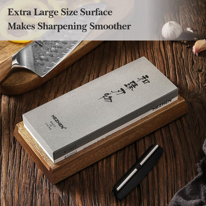 Extra Large Double-sided White Corundum Whetstone Knife Sharpening Stone Grit 1000/5000 Waterstone- 7.9x3.1x1.2 inch Knife Sharpener- Non-slip Acacia Wood Base & Flattening stone & Angle Guide