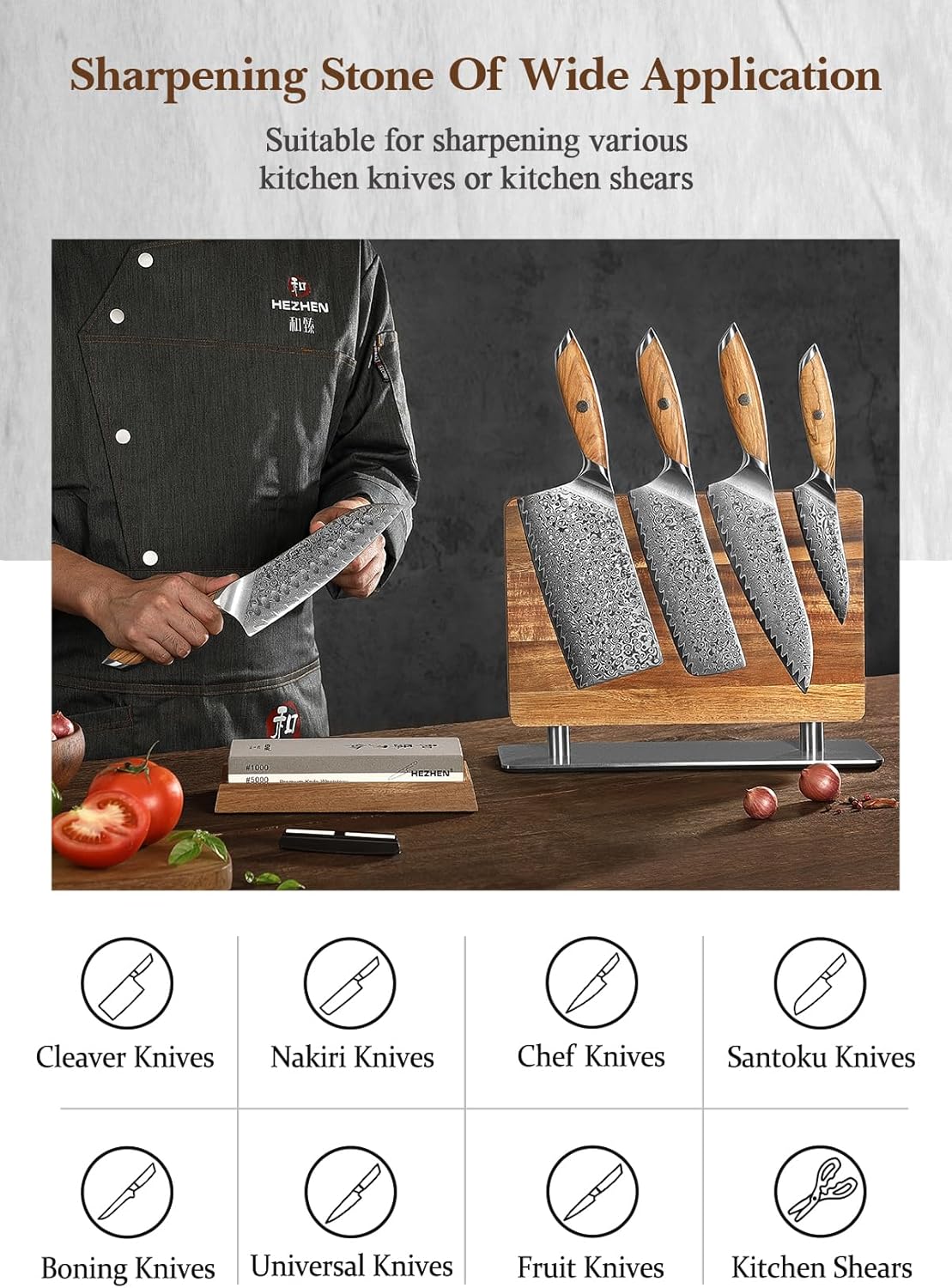 Extra Large Double-sided White Corundum Whetstone Knife Sharpening Stone Grit 1000/5000 Waterstone- 7.9x3.1x1.2 inch Knife Sharpener- Non-slip Acacia Wood Base & Flattening stone & Angle Guide