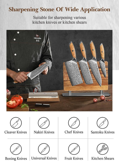Extra Large Double-sided White Corundum Whetstone Knife Sharpening Stone Grit 1000/5000 Waterstone- 7.9x3.1x1.2 inch Knife Sharpener- Non-slip Acacia Wood Base & Flattening stone & Angle Guide