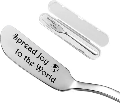 Spread Joy to the World Funny Butter Knife, Personalized Engraved Peanut Butter Spreader Cheese Knives, Novelty Anniversary Christmas Gifts for Sandwich Bread Toast Butter Lover