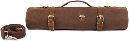 Chef Knife Roll Bag,Waxed Canvas Knife Bags with 10 Slots and 1 Zipper Pocket,Chef Bag for Chefs Professional Knife Roll Pouch with Shoulder Strap (Brown)