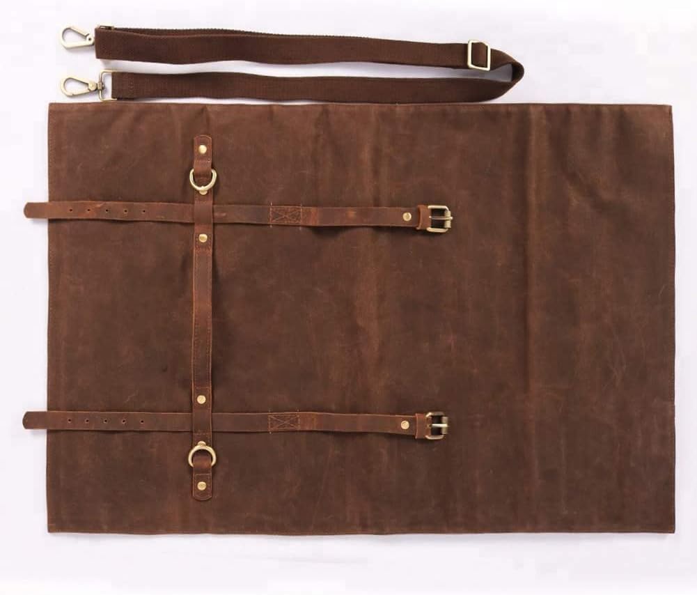 Chef Knife Roll Bag,Waxed Canvas Knife Bags with 10 Slots and 1 Zipper Pocket,Chef Bag for Chefs Professional Knife Roll Pouch with Shoulder Strap (Brown)
