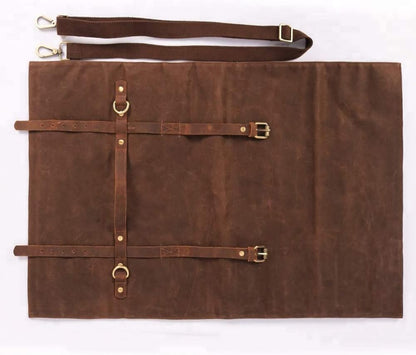 Chef Knife Roll Bag,Waxed Canvas Knife Bags with 10 Slots and 1 Zipper Pocket,Chef Bag for Chefs Professional Knife Roll Pouch with Shoulder Strap (Brown)