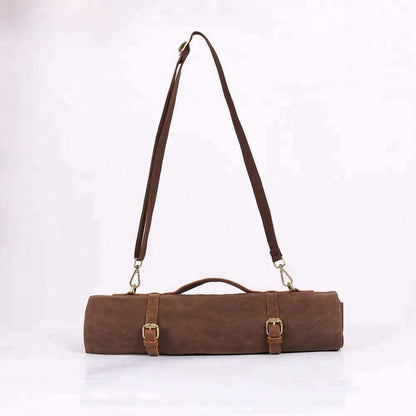 Chef Knife Roll Bag,Waxed Canvas Knife Bags with 10 Slots and 1 Zipper Pocket,Chef Bag for Chefs Professional Knife Roll Pouch with Shoulder Strap (Brown)