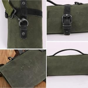 Chef Knife Roll Bag,Waxed Canvas Knife Bags with 10 Slots and 1 Zipper Pocket,Chef Bag for Chefs Professional Knife Roll Pouch with Shoulder Strap (Brown)
