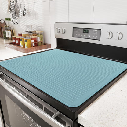 Stove Top Cover for Electric Stove - Food Grade Ceramic Stove top Cover,Silicone XXL Dish Drying Mat, Glass Cooktop Covers, Flat RV Range top Mats (Black,28x20)