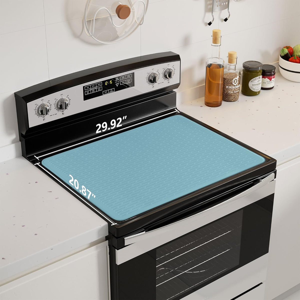 Stove Top Cover for Electric Stove - Food Grade Ceramic Stove top Cover,Silicone XXL Dish Drying Mat, Glass Cooktop Covers, Flat RV Range top Mats (Black,28x20)