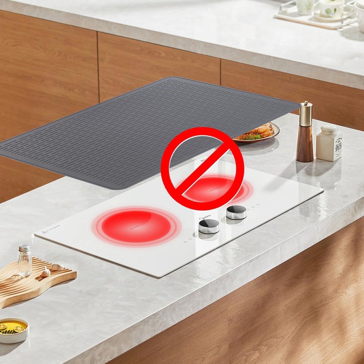 Stove Top Cover for Electric Stove - Food Grade Ceramic Stove top Cover,Silicone XXL Dish Drying Mat, Glass Cooktop Covers, Flat RV Range top Mats (Black,28x20)
