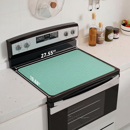 Stove Top Cover for Electric Stove - Food Grade Ceramic Stove top Cover,Silicone XXL Dish Drying Mat, Glass Cooktop Covers, Flat RV Range top Mats (Black,28x20)