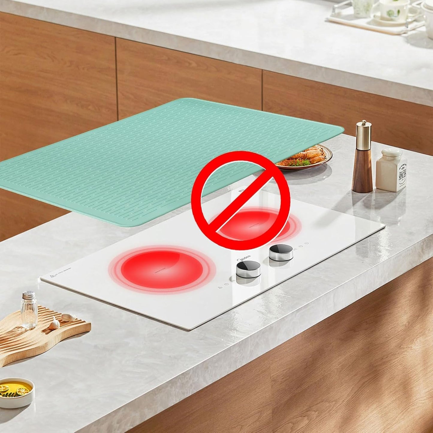Stove Top Cover for Electric Stove - Food Grade Ceramic Stove top Cover,Silicone XXL Dish Drying Mat, Glass Cooktop Covers, Flat RV Range top Mats (Black,28x20)
