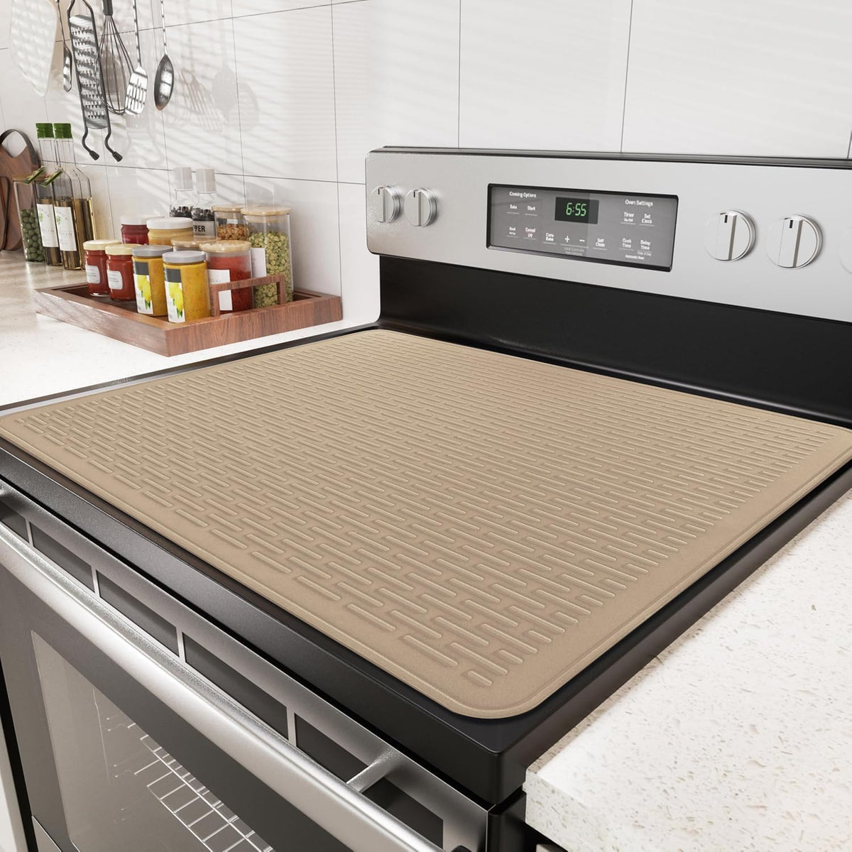 Stove Top Cover for Electric Stove - Food Grade Ceramic Stove top Cover,Silicone XXL Dish Drying Mat, Glass Cooktop Covers, Flat RV Range top Mats (Black,28x20)