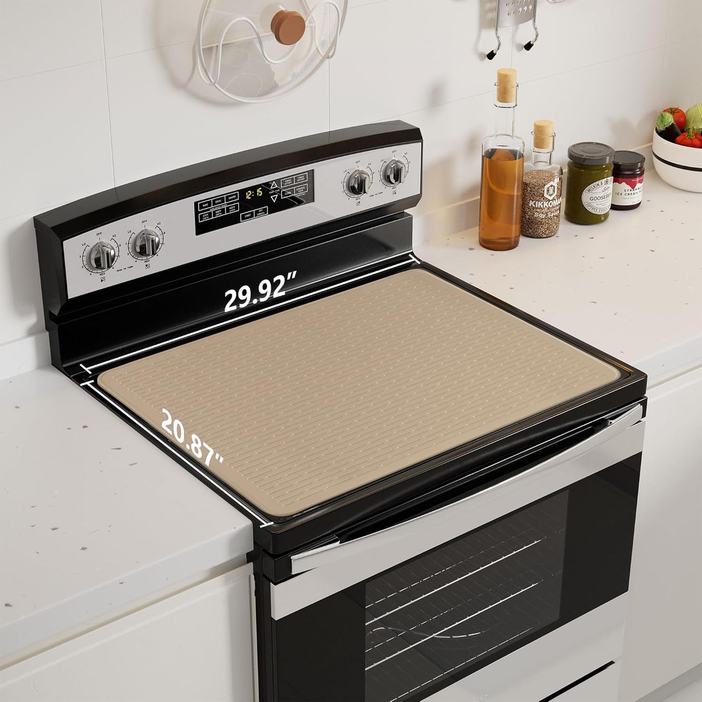 Stove Top Cover for Electric Stove - Food Grade Ceramic Stove top Cover,Silicone XXL Dish Drying Mat, Glass Cooktop Covers, Flat RV Range top Mats (Black,28x20)
