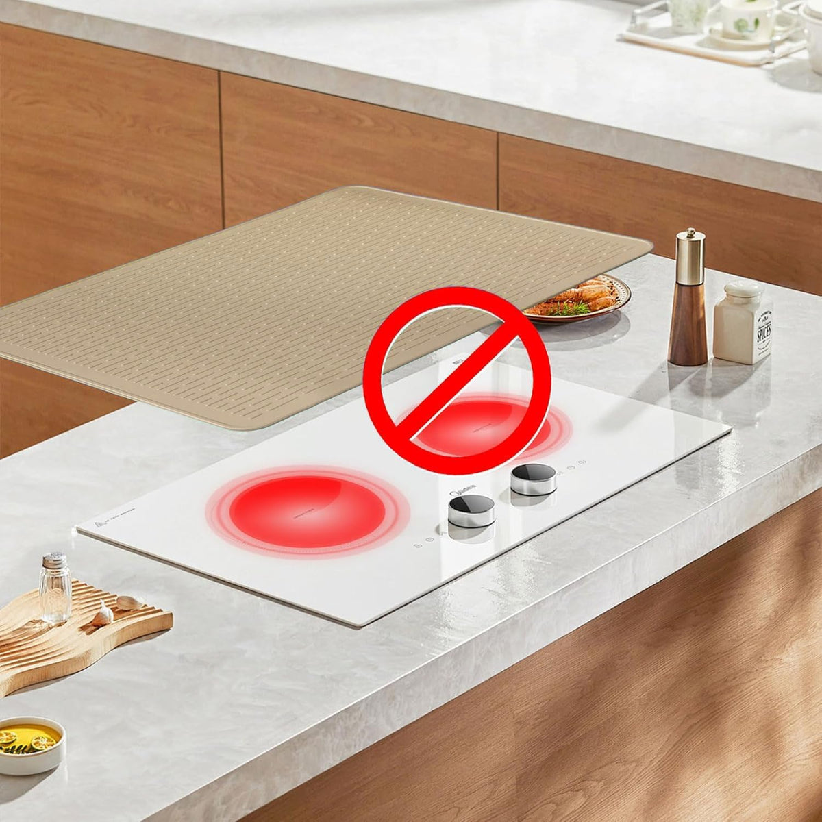 Stove Top Cover for Electric Stove - Food Grade Ceramic Stove top Cover,Silicone XXL Dish Drying Mat, Glass Cooktop Covers, Flat RV Range top Mats (Black,28x20)