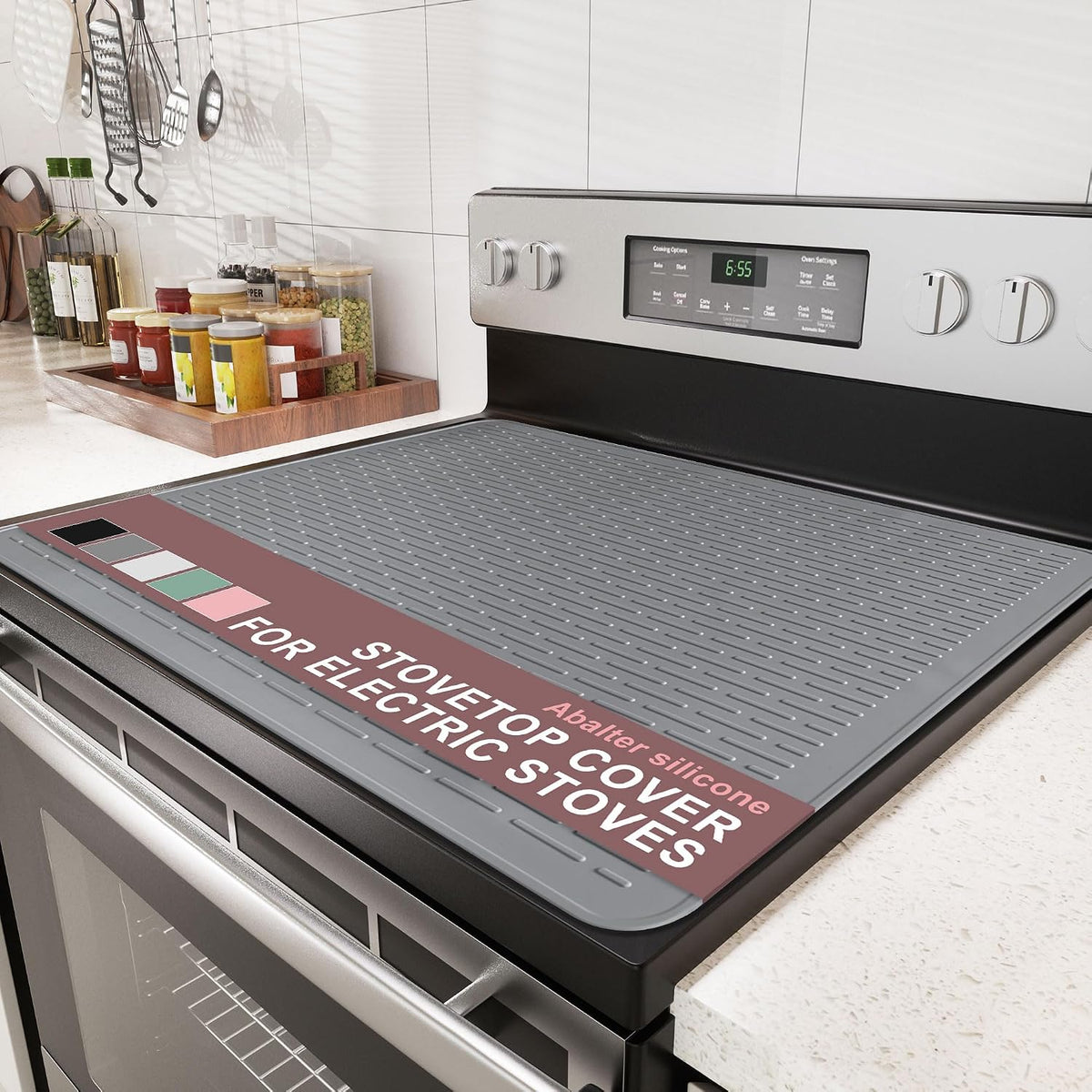 Stove Top Cover for Electric Stove - Food Grade Ceramic Stove top Cover,Silicone XXL Dish Drying Mat, Glass Cooktop Covers, Flat RV Range top Mats (Black,28x20)