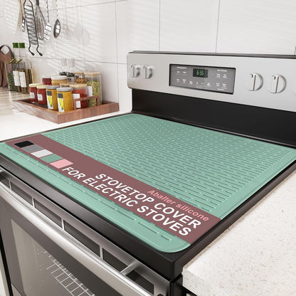 Stove Top Cover for Electric Stove - Food Grade Ceramic Stove top Cover,Silicone XXL Dish Drying Mat, Glass Cooktop Covers, Flat RV Range top Mats (Black,28x20)