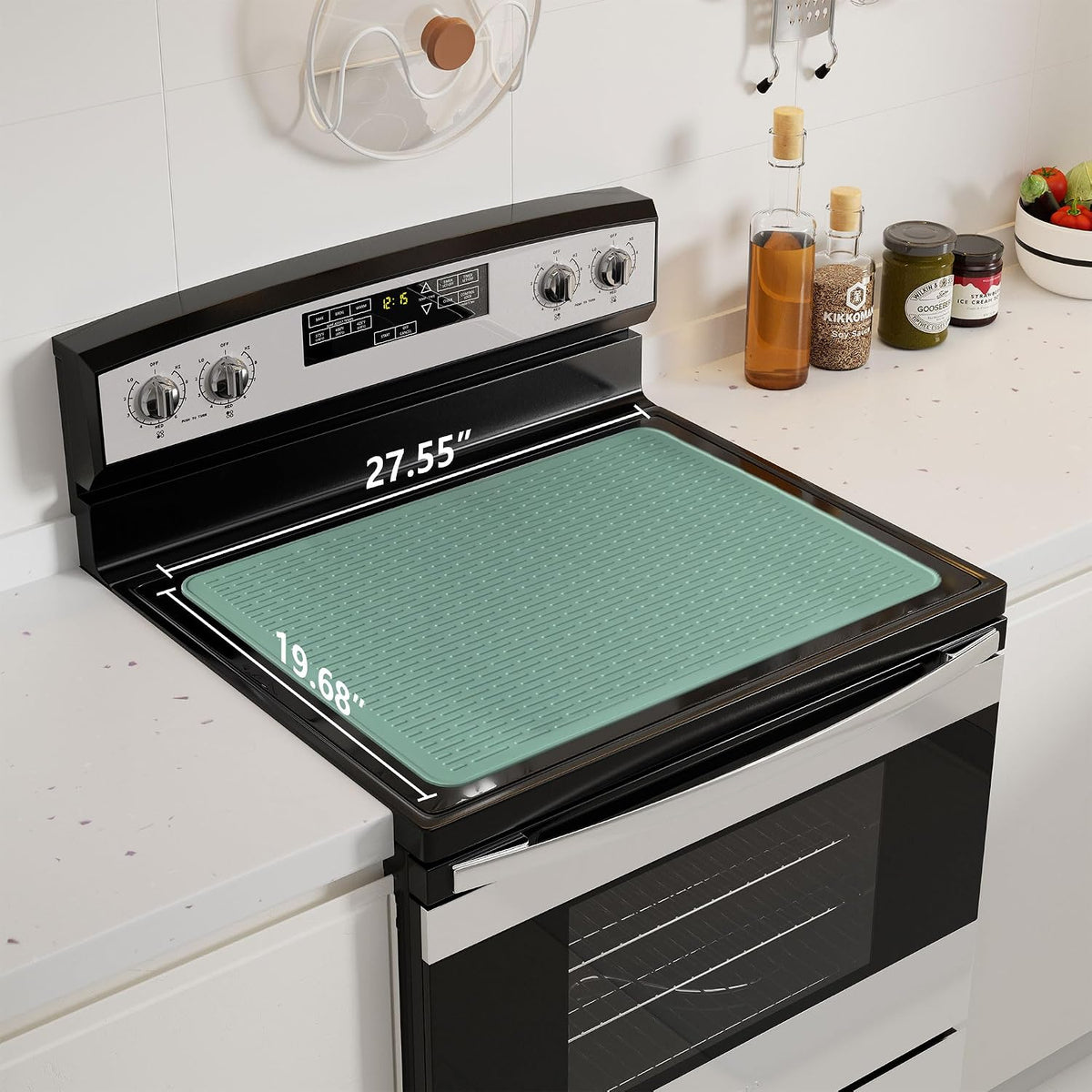 Stove Top Cover for Electric Stove - Food Grade Ceramic Stove top Cover,Silicone XXL Dish Drying Mat, Glass Cooktop Covers, Flat RV Range top Mats (Black,28x20)