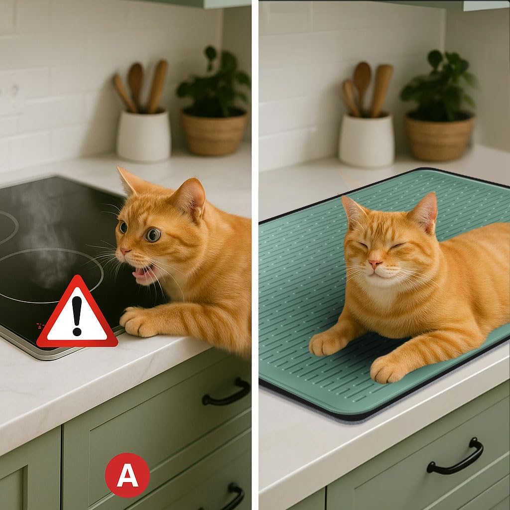 Stove Top Cover for Electric Stove - Food Grade Ceramic Stove top Cover,Silicone XXL Dish Drying Mat, Glass Cooktop Covers, Flat RV Range top Mats (Black,28x20)