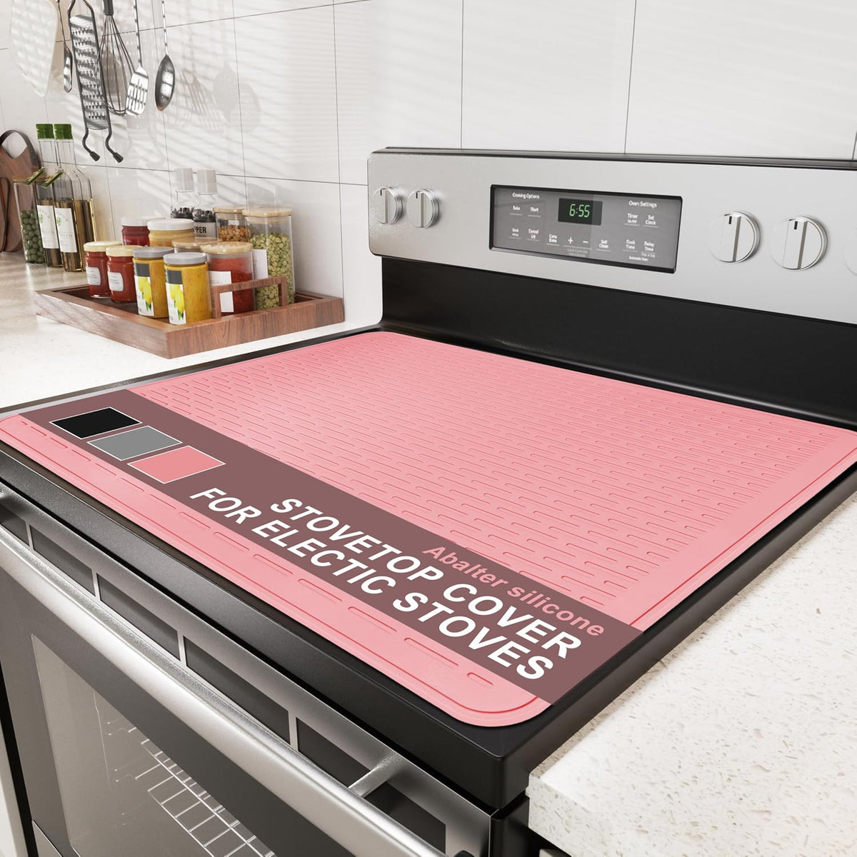 Stove Top Cover for Electric Stove - Food Grade Ceramic Stove top Cover,Silicone XXL Dish Drying Mat, Glass Cooktop Covers, Flat RV Range top Mats (Black,28x20)