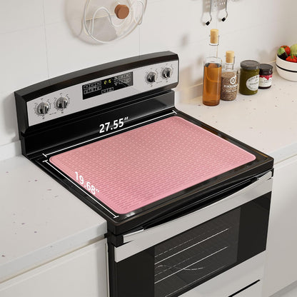 Stove Top Cover for Electric Stove - Food Grade Ceramic Stove top Cover,Silicone XXL Dish Drying Mat, Glass Cooktop Covers, Flat RV Range top Mats (Black,28x20)