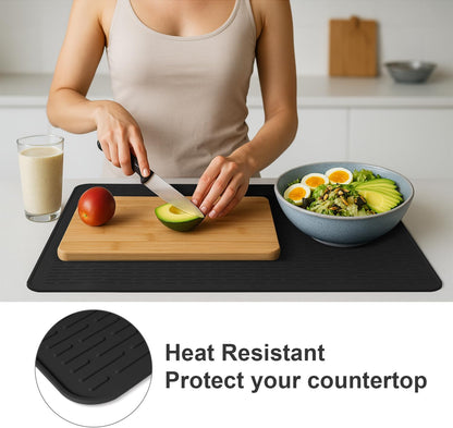 Stove Top Cover for Electric Stove - Food Grade Ceramic Stove top Cover,Silicone XXL Dish Drying Mat, Glass Cooktop Covers, Flat RV Range top Mats (Black,28x20)